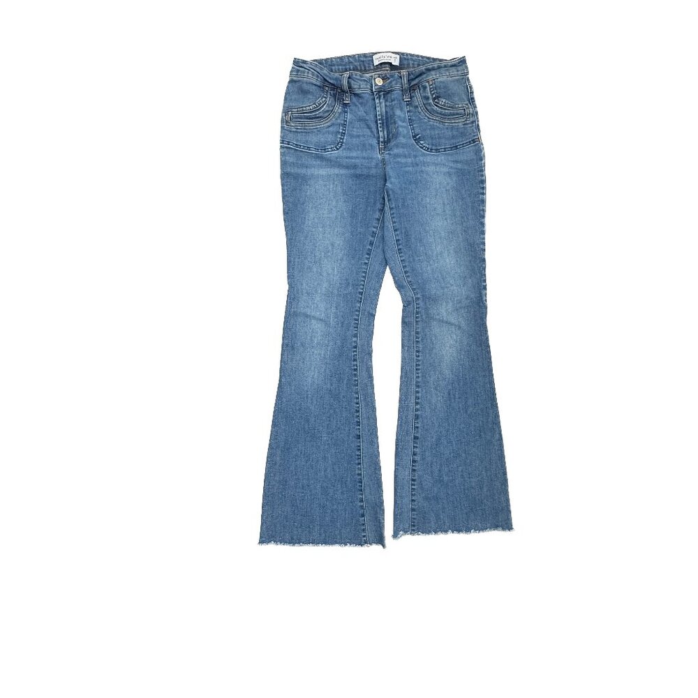 Vanilla Star Flare Raw Hem Women's size 7 Medium Wash Blue Denim Jeans